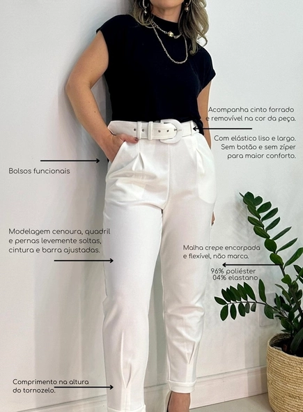 calca de malha crepe com pregas