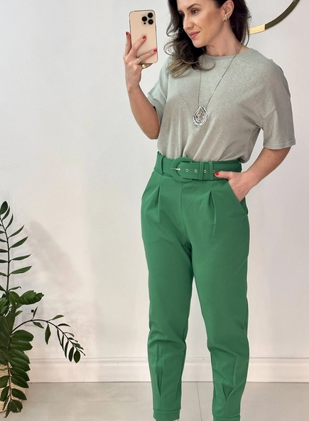 calca de malha crepe com pregas