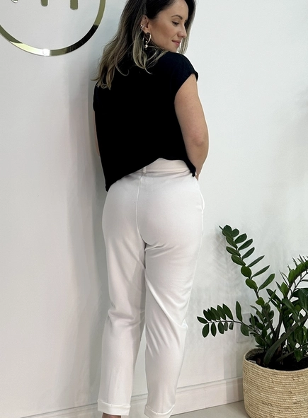 calca de malha crepe com pregas