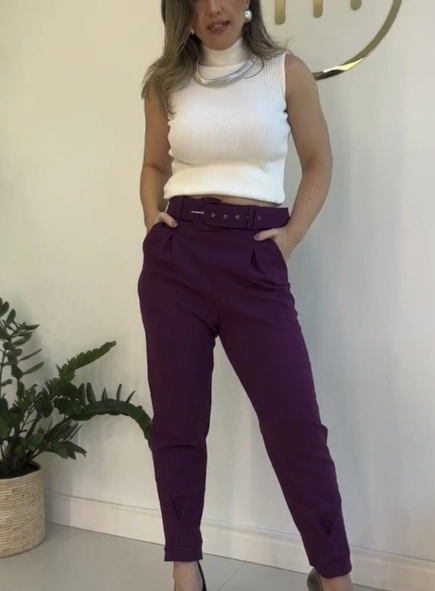 calca de malha crepe com pregas