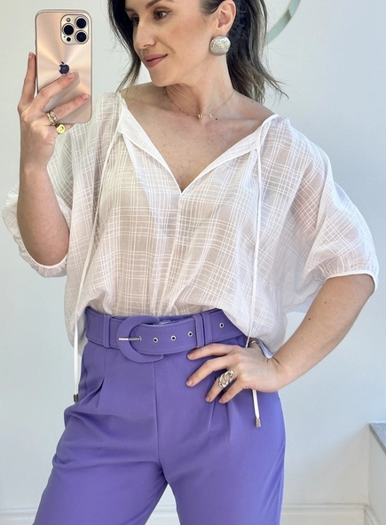 calca de malha crepe com pregas