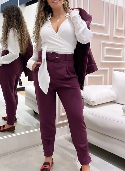 calca de malha crepe com pregas