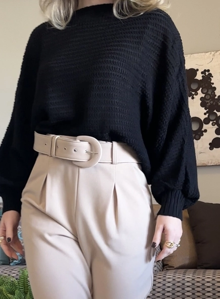 calca de malha crepe com pregas