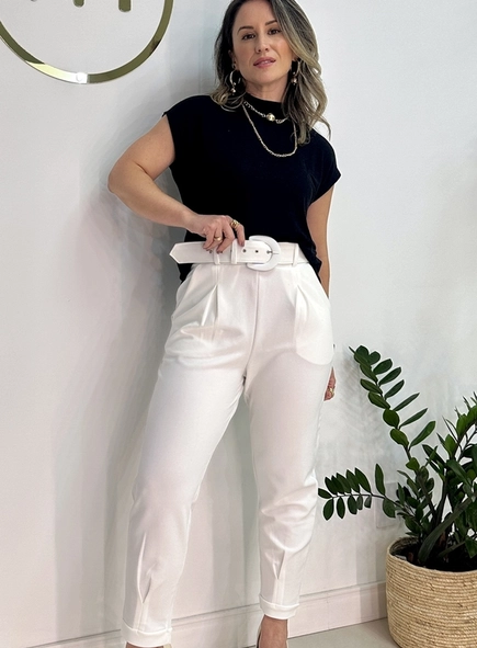 calca de malha crepe com pregas