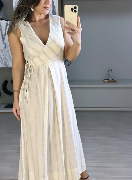 vestido midi listra lurex animale