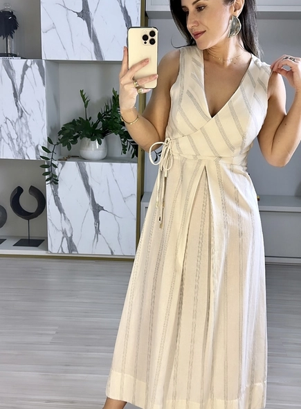 vestido midi listra lurex animale