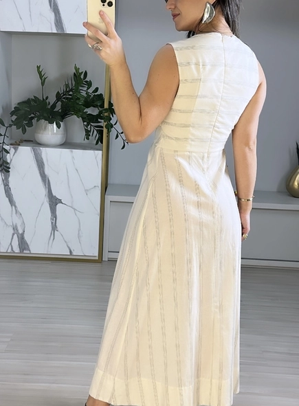 vestido midi listra lurex animale