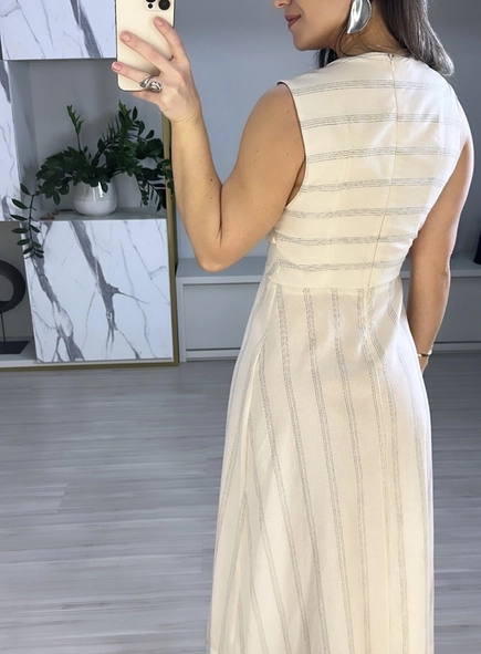 vestido midi listra lurex animale