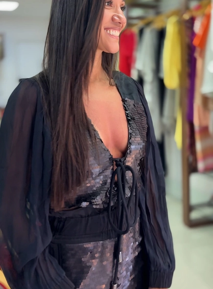 short cintura alta paetê