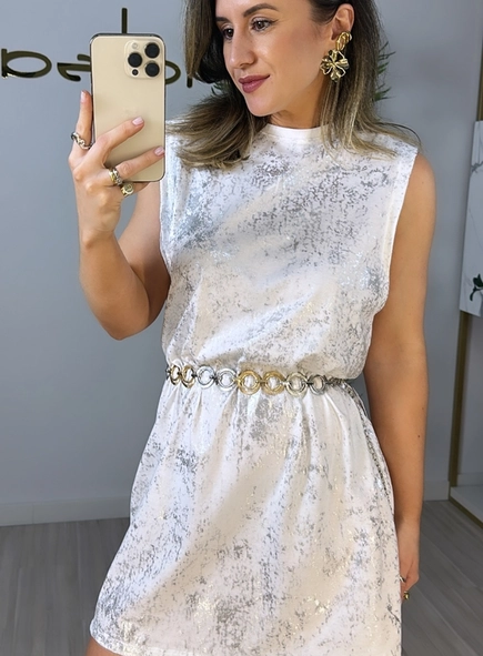 vestido calvin klein moletom metalizado