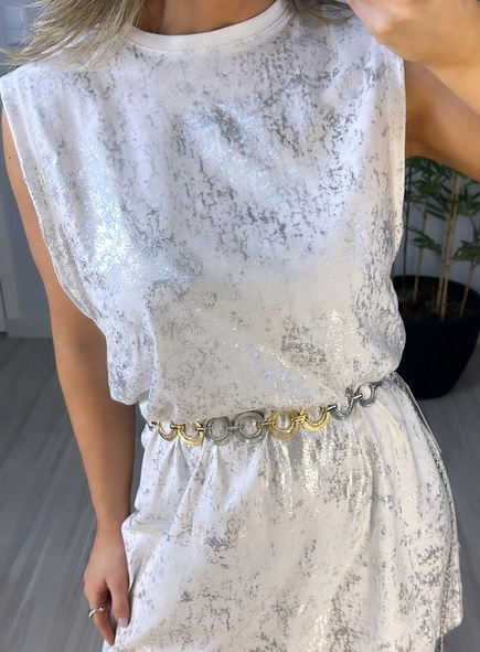 vestido calvin klein moletom metalizado