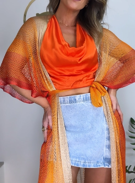 kimono lurex alongado degradê