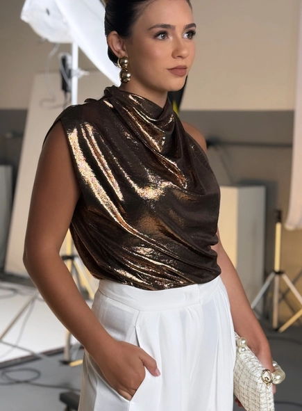 blusa gola lenço metalizada animale