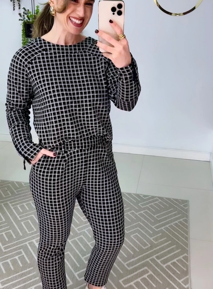 blusa ml xadrez borda barroca