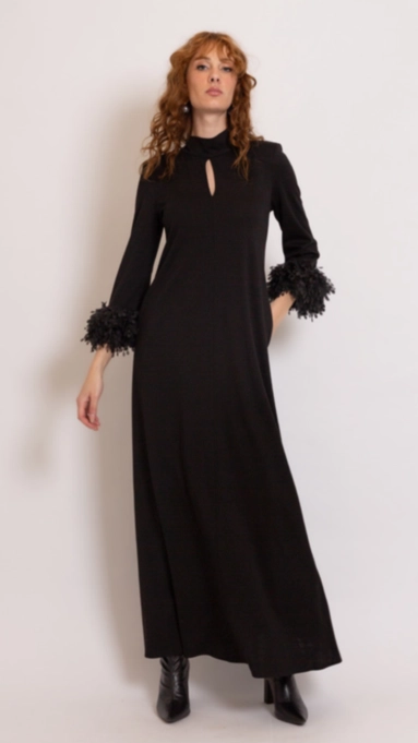 vestido maxi span borda barroca