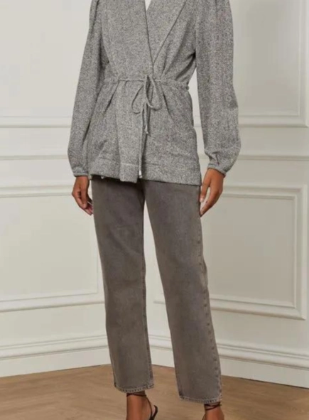 casaco kimono lurex manga bufante animale jeans