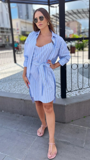 chemise manga longa listrada faixa dudalina
