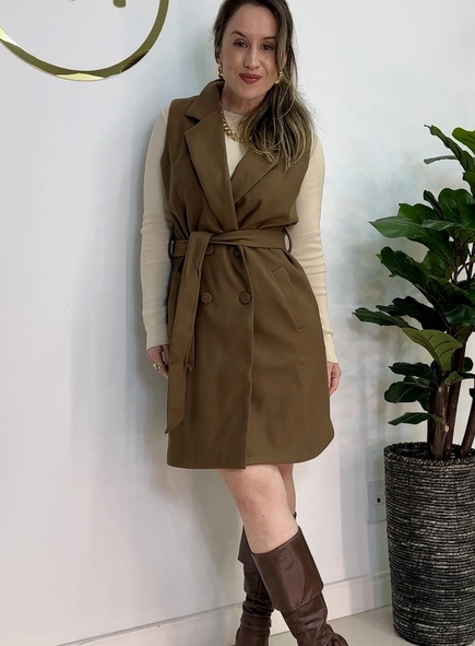 colete alongado lã faixa amarração