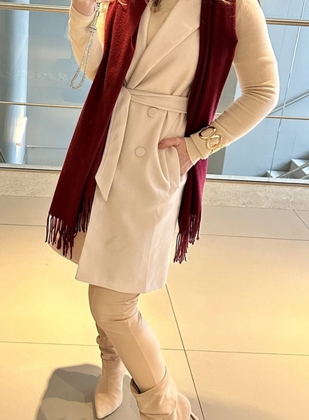 colete alongado lã faixa amarração