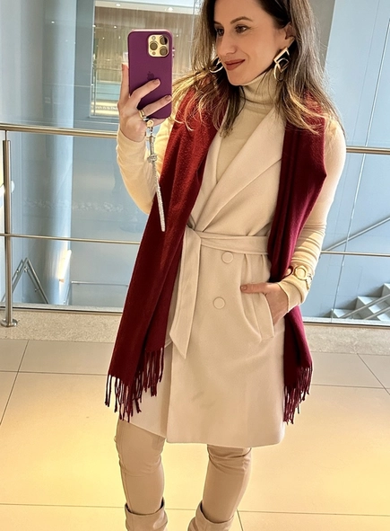 colete alongado lã faixa amarração