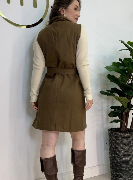 colete alongado lã faixa amarração