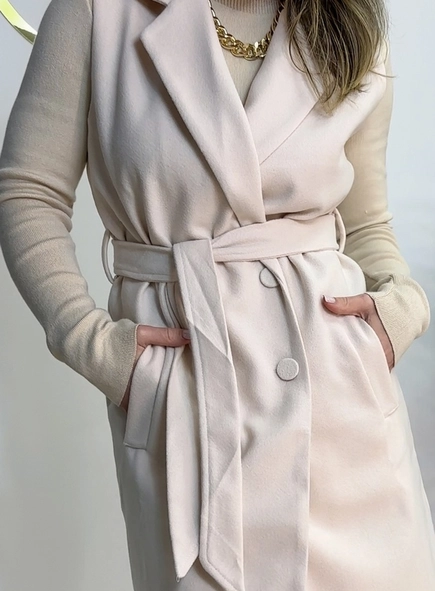 colete alongado lã faixa amarração