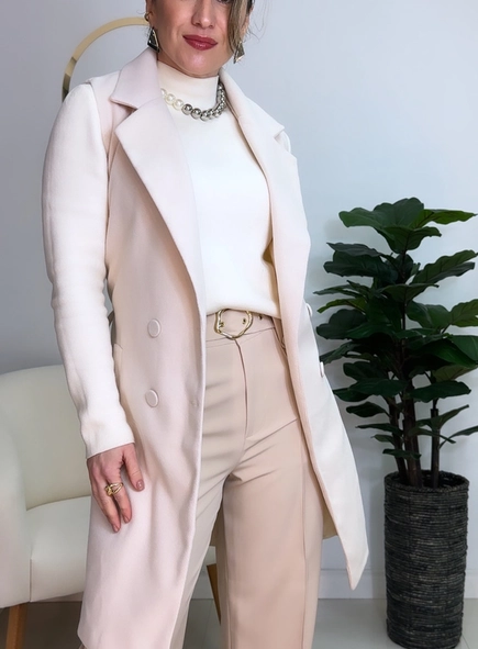 colete alongado lã faixa amarração