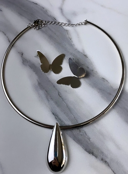 cj colar e brinco borboleta