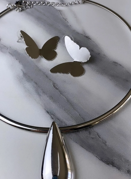 cj colar e brinco borboleta