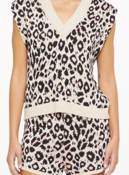 blusa colete tricot animale jeans jacquard onça ikate