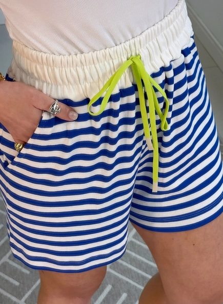 short animale jeans malha listrada