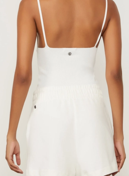 short animale jeans malha bordado folhagem