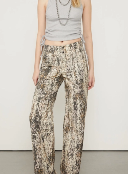 regata canelada animale jeans franzido lateral