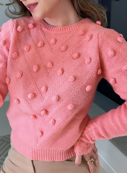 blusa tricot bordado pompom