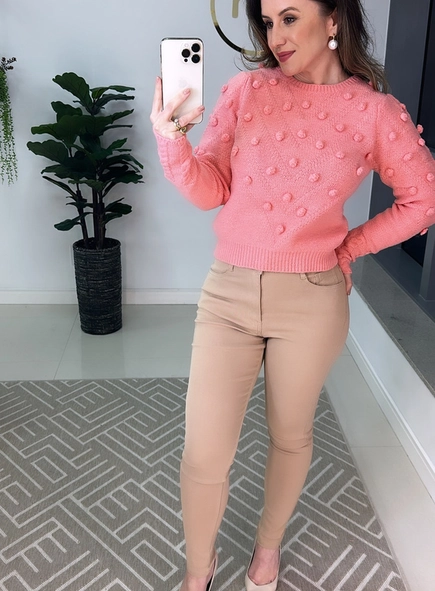 blusa tricot bordado pompom