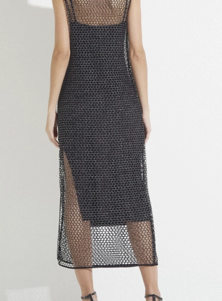 vestido midi forum tela metalizada