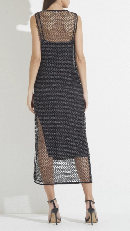 vestido midi forum tela metalizada