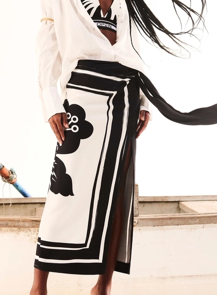 saia midi open amarração maxi flowers