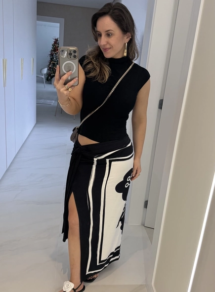 saia midi open amarração maxi flowers