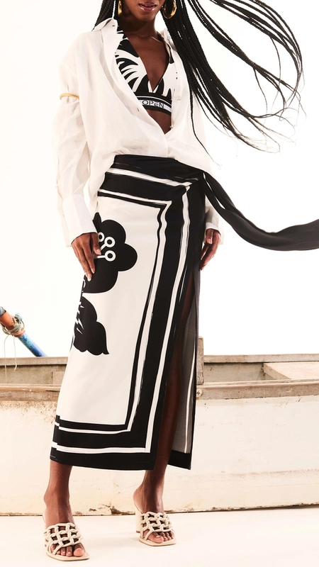 saia midi open amarração maxi flowers