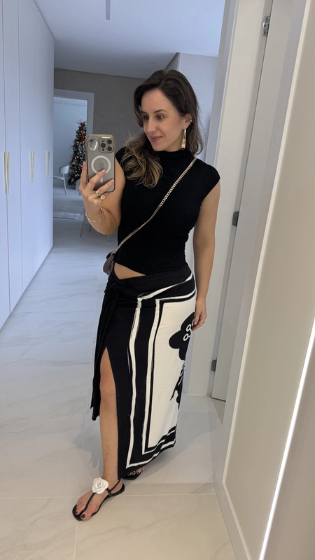 saia midi open amarração maxi flowers