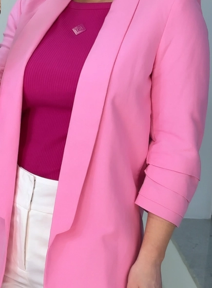 blazer open linho meia manga