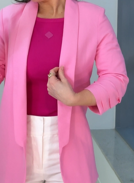 blazer open linho meia manga