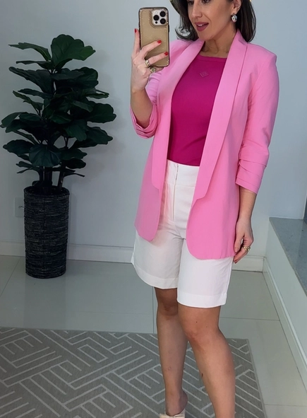 blazer open linho meia manga