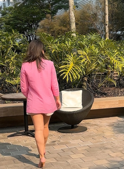 blazer open linho meia manga