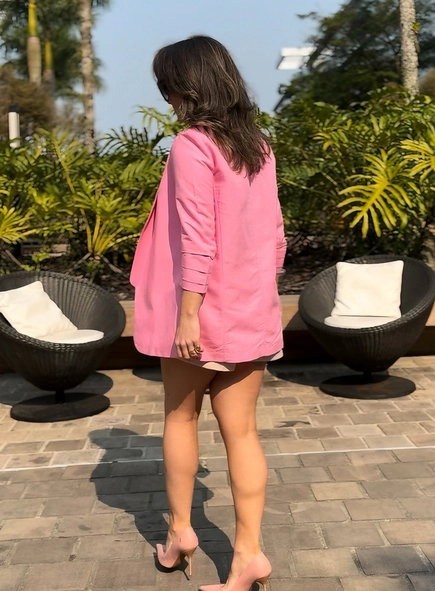 blazer open linho meia manga