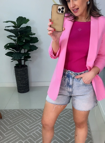 blazer open linho meia manga