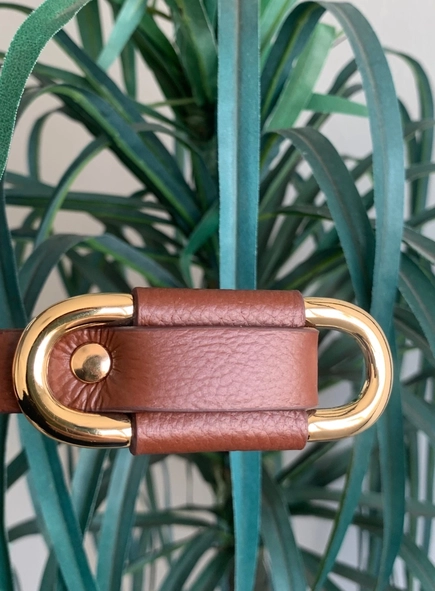 cinto couro passante oval gold