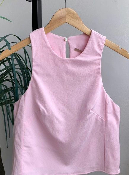 blusa open crepe sem manga