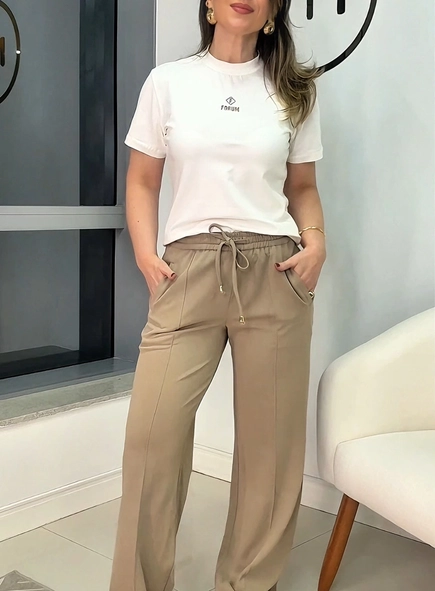 calça sport chic wideleg malha crepe